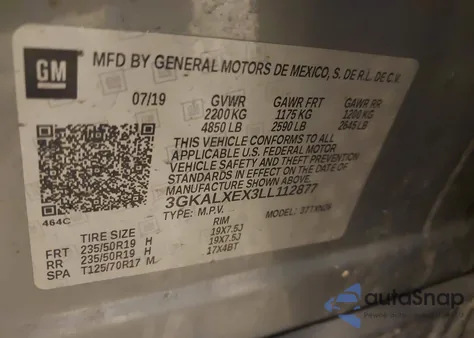 2020 GMC Terrain Awd Denali z USA, uszkodzony, nr VIN 3GKALXEX3LL112877